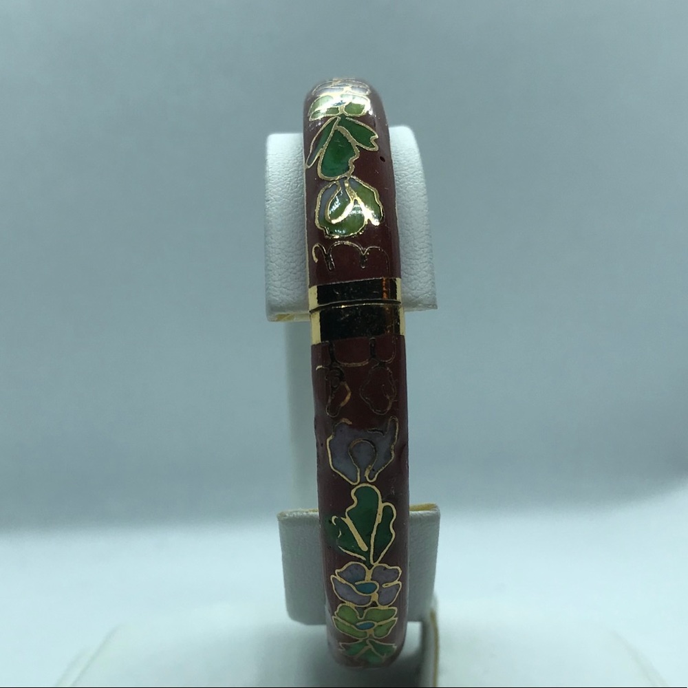 Vintage Caramel Enameled Cloisonné Hinge flower and leaf bracelet